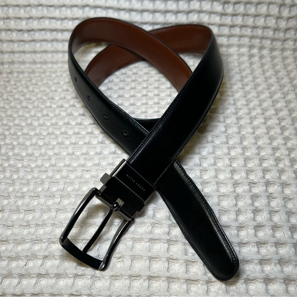 Perry Ellis Leather Belts Black And Brown With Sleek Metal Buckles